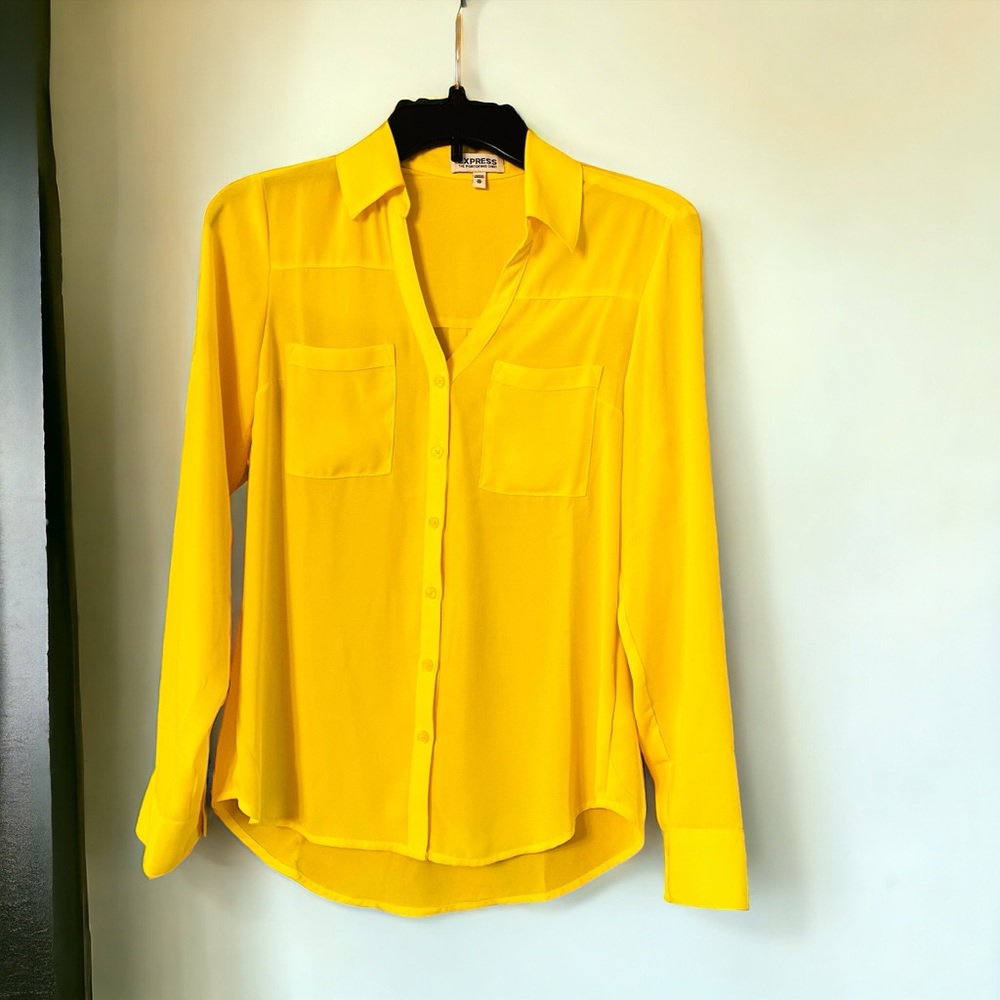 Express Yellow Button Down Shirt - Picture 3 of 9